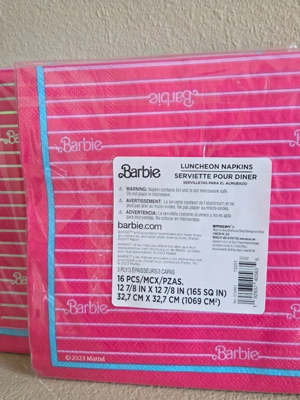 48pc 2ply Barbie Official Bright Pink Luncheon Party Napkins (3-16pks)